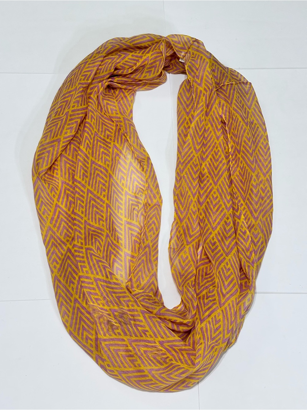 Women's Geometric Scarf - Mustard & Pink